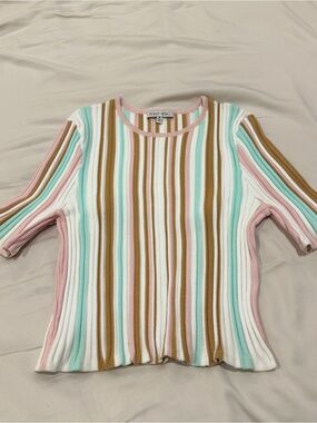 Ronny Kobo Striped Ribbed Knit Top